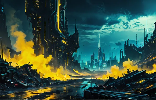 The city, fiction, smoke, couples, postapokalipsis