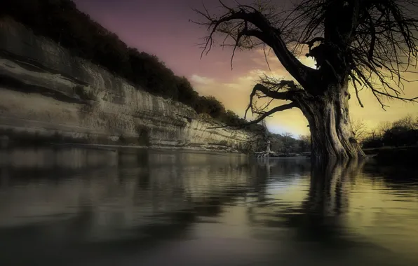 Sunset, nature, river