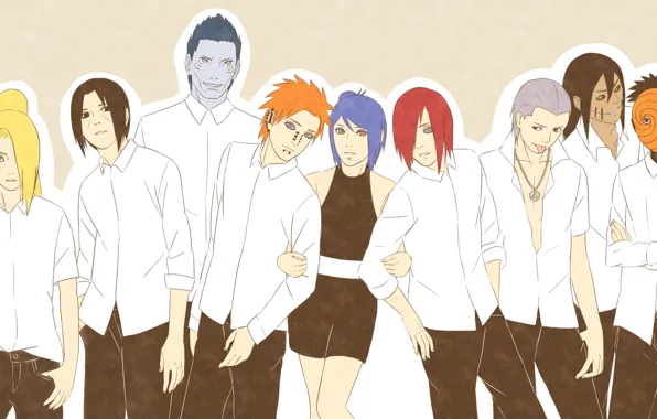 Naruto, art, Itachi, akatsuki, Deidara, Sasori, Yahiko, Konan