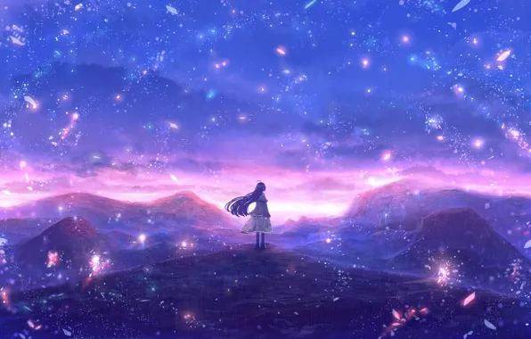 The sky, girl, mountains