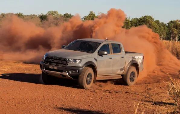 Picture grey, Ford, dust, Raptor, pickup, 2018, the ground, Ranger