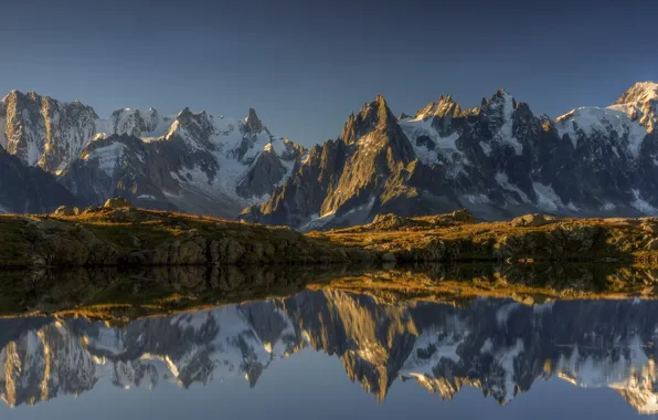 Picture the sky, snow, mountains, nature, lake, rocks, France, pond