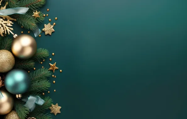Decoration, the dark background, balls, New Year, Christmas, golden, new year, happy