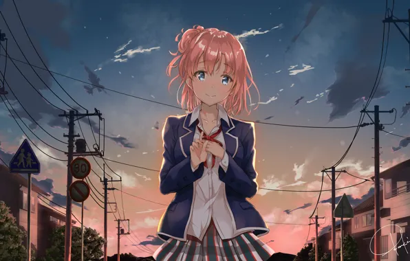 The sky, girl, the evening, schoolgirl, Yuigahama Yui Suggests, Oregairu