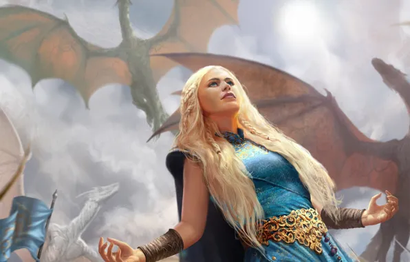 Picture girl, dragons, hands, A song of Ice and Fire, Daenerys Targaryen, Mother of Dragons, A …