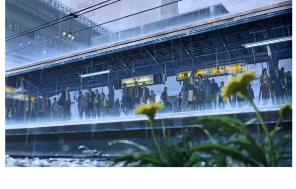 Rain, people, station, station, Kotonoha no Niwa, Garden of fine words, by Makoto Shinkai
