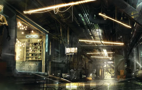 Night, street, art, cyberpunk, concept art, Deus Ex: Mankind Divided
