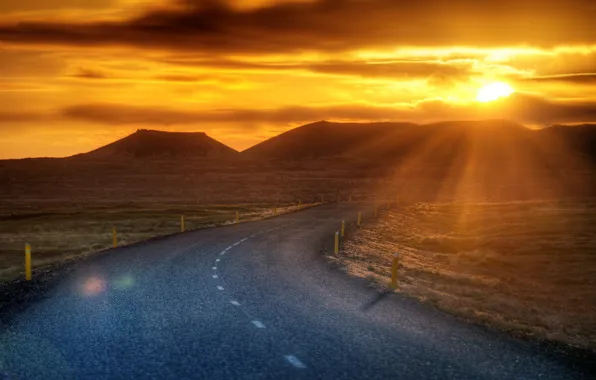 Road, landscape, sunset