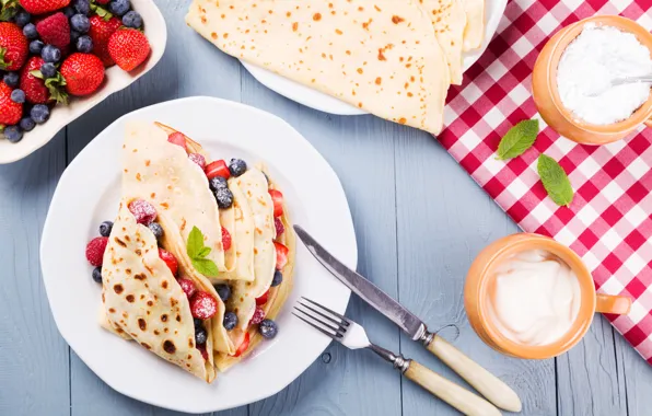 Knife, Berries, Plate, Plug, Food, Breakfast, Pancakes