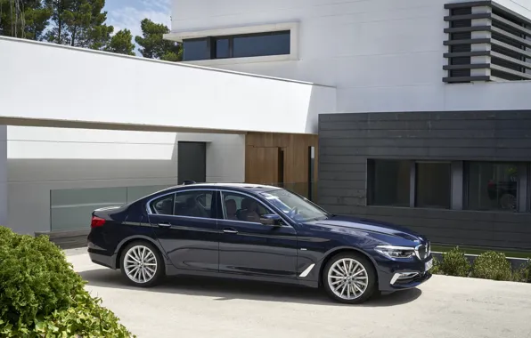 Picture house, vegetation, BMW, Parking, sedan, xDrive, 530d, Luxury Line