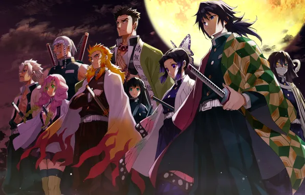 The moon, characters, Demon Slayer Kimetsu no Yaiba, The Blade Cleaves Demons
