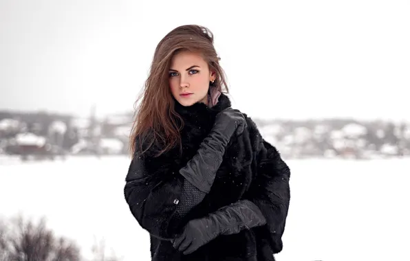 Winter, look, snow, hair, Girl, gloves, hairstyle, Ivan Shcheglov