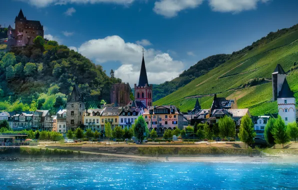 Landscape, nature, the city, river, hills, home, Germany, valley