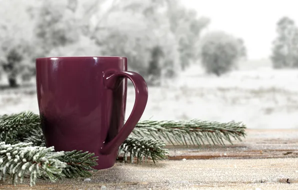 Winter, snow, landscape, nature, coffee, Cup