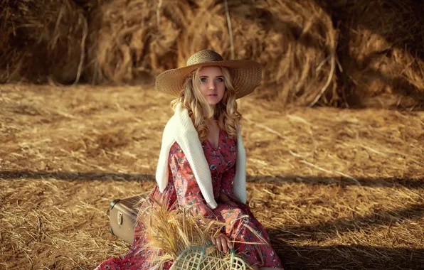 Picture girl, hat, suitcase, ears, Anastasia Slastnikova