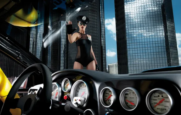 Picture girl, police, car, Calendar 2011, Der, Miss-Tuning