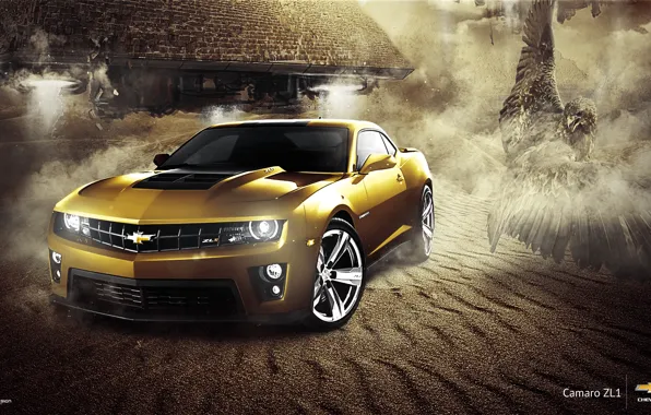 Picture Chevrolet, Muscle, Camaro, Eagle, Car, ZL1, Gold