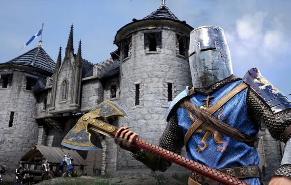 Picture the city, weapons, armor, helmet, knight, Chivalry 2