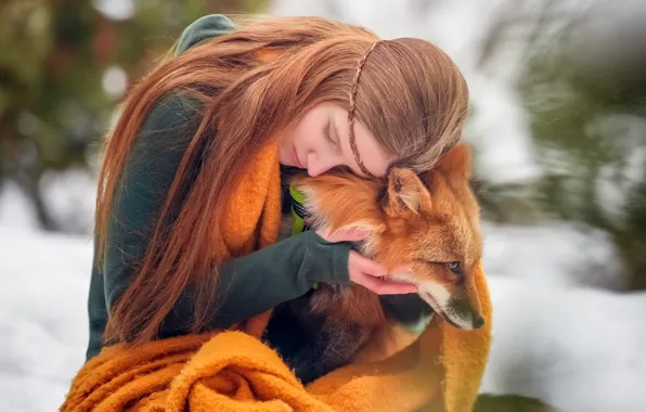 Girl, Fox, red, Konstantin Mikhalev