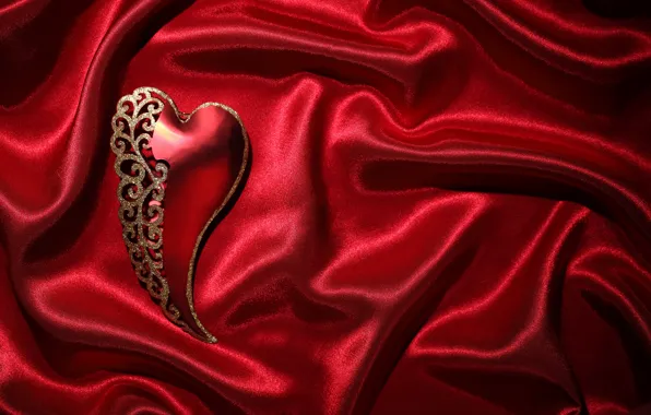 Red, love, heart, romantic, silk, valentine`s day