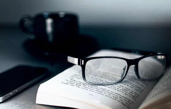Glasses, Cup, black, book, page, iphone 4
