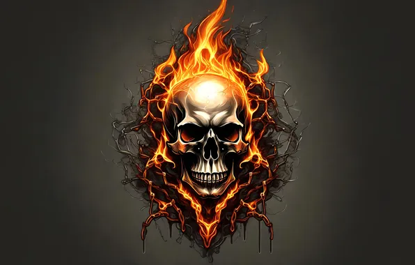 Fire, flame, skull, minimalism, undead