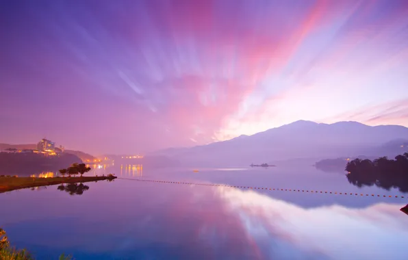 The sky, Water, Clouds, Home, The ocean, Mountains, Lights, Grass