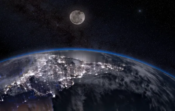 Surface, lights, earth, the moon, planet
