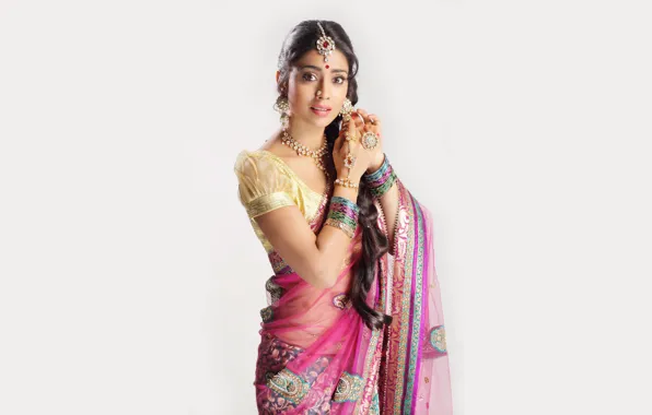 Picture Shriya Saran, traditional sari, jewellery, Celebrity, beauty, indian, lips, model