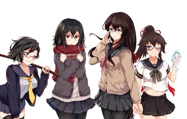 Picture girl, glasses, anime, art, white crow