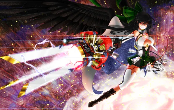 Picture chest, look, girl, weapons, magic, wings, reiu equipment, utsuho, touhou