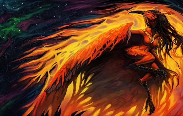 Look, fiction, fire, wings, beak, art, Phoenix, Firebird