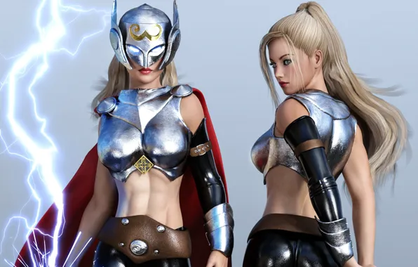 Girl, lightning, hammer, the heroine, Thor, Milner