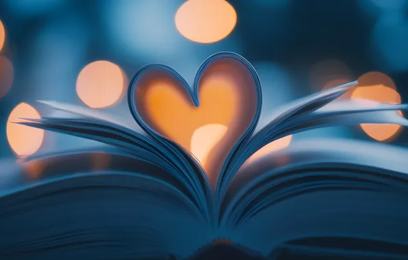 Love, lights, holiday, heart, book, heart, blue background, page
