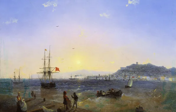 Ship, oil, picture, canvas, Kerch, Ivan Aivazovsky
