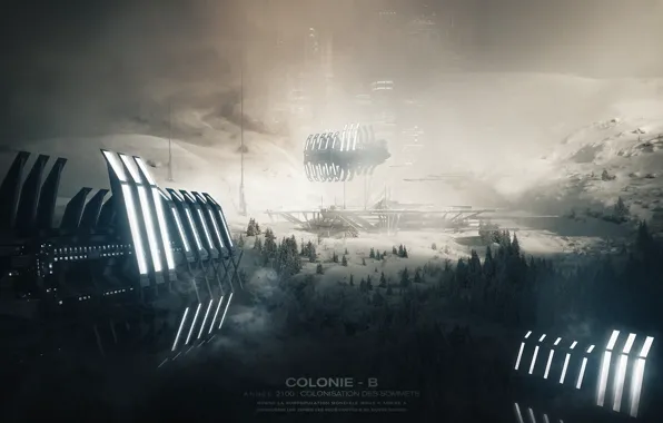 Picture space, planet, ships, the spaceport, colony, the colonists