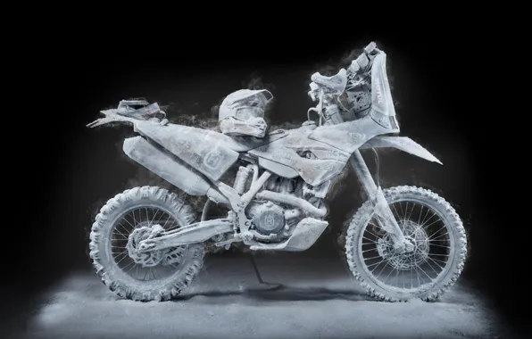 Picture Motorcycle, The dark background, A lonely frozen motorcycle, Ice Horse