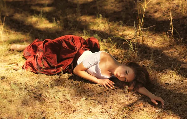 Stay, skirt, sponge, the beauty, Murat Kuzhakhmetov, Portrait of a beautiful young girl in the …