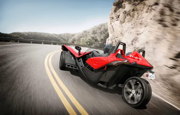 Red, beautiful, comfort, hi-tech, Polaris, Slingshot, technology, sporty