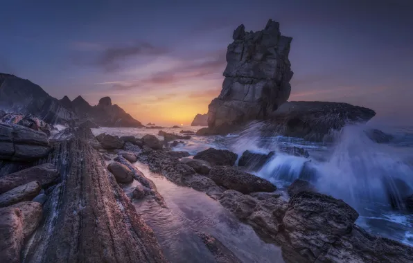 Picture sea, sunset, rocks, shore
