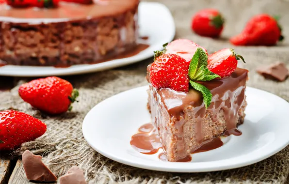 Chocolate, strawberry, cake, treat, piece