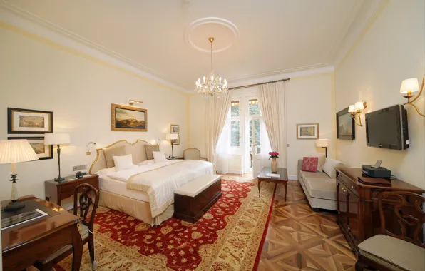 Design, style, table, room, interior, TV, pictures, curtains