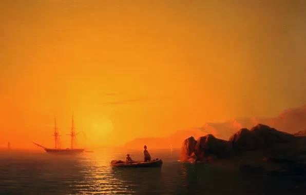 Boat, sailboat, calm, Aivazovsky Ivan, oil painting, painting painting, sea - sea