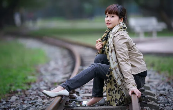 Picture girl, railroad, Asian