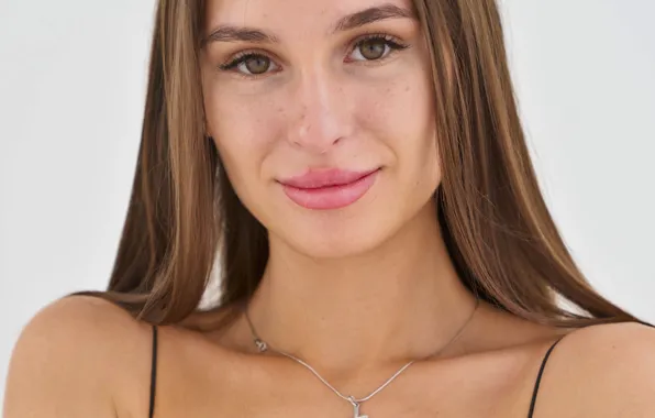 Eyes, brown, cross, model, hair, necklace, mouth, during