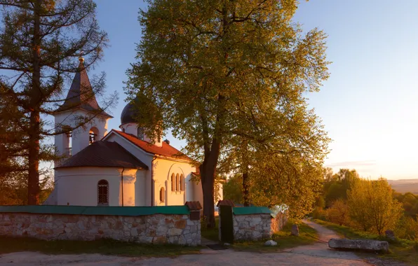 Autumn, sunset, village, Church, Tula oblast, Ilya Garbuzov, Behovo