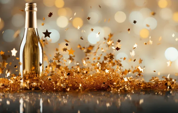 Holiday, wine, bottle, Christmas, alcohol, New year, champagne, stars