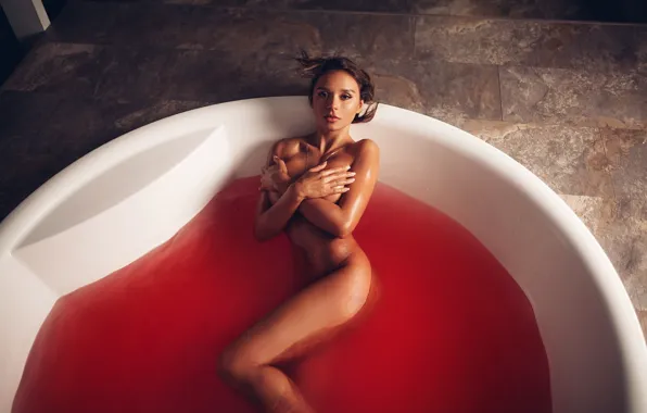 Chest, water, hair, body, Girl, hands, figure, bathroom
