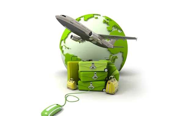 The plane, earth, mouse, suitcase, bag, journey