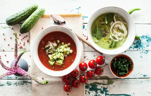Food, soup, tomato, the first dish, zucchini